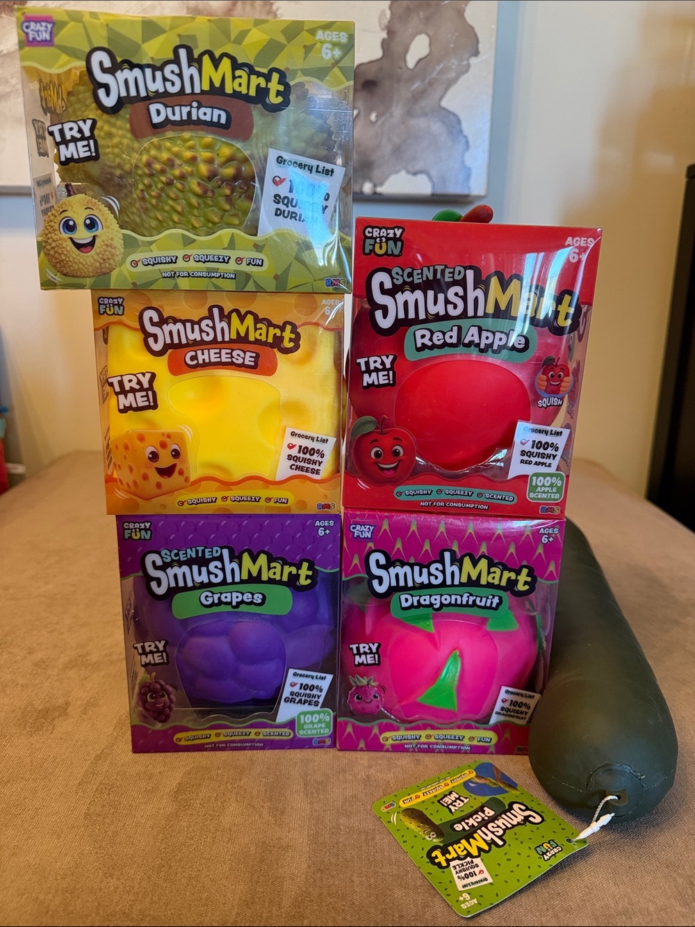 SmushMart Durian, Grapes, Cheese, Apple, Pickle & Dragonfruit Squishy Bundle
